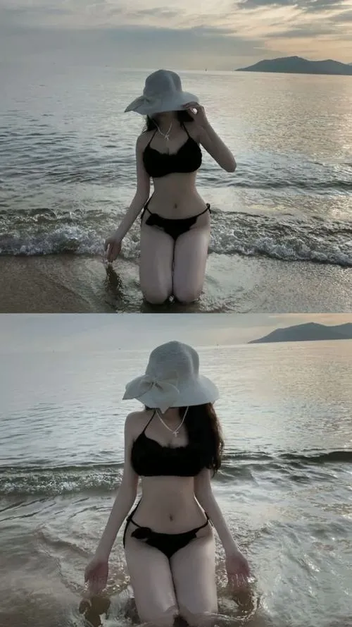 Ảnh gái đẹp đi biển bikini giấu mặt chụp xa dưới trời xanh dáng thẳng khoe chân dài miên man