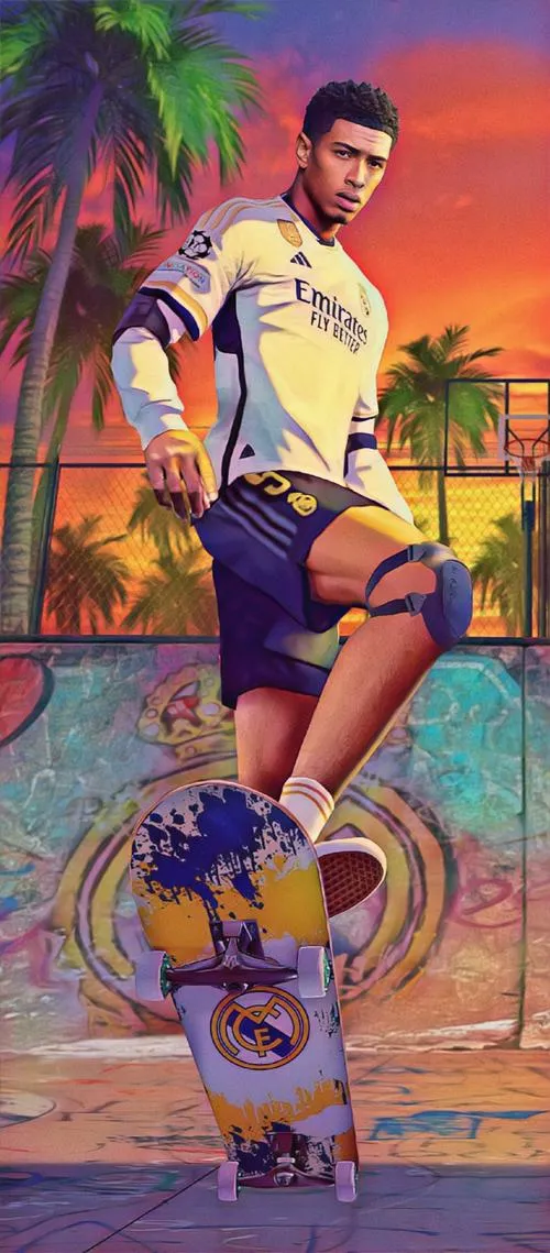 7 Tải ảnh đẹp Jude phong cách nhiệt đới, nền màu rực, dáng ngồi thư thái, cảm giác mùa hè phóng khoáng.