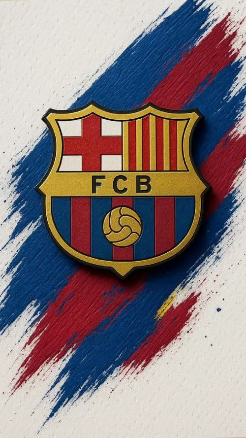 12 Hình nền điện thoại HD huy hiệu Barça trên nền vệt sơn, khoảng trống thoáng giúp logo nổi.