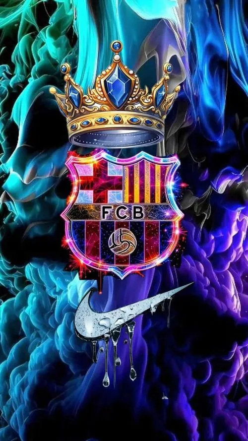 14 Hình nền 3D phù hiệu Barça dưới vương miện neon, số hóa sắc nét, nhìn cực ngầu.
