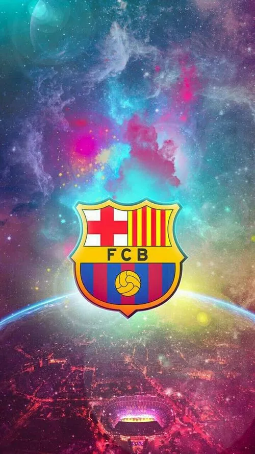 18 Hình nền điện thoại 4K phù hiệu Barça trên nền vũ trụ, viền vàng sáng, cảm giác lạ.