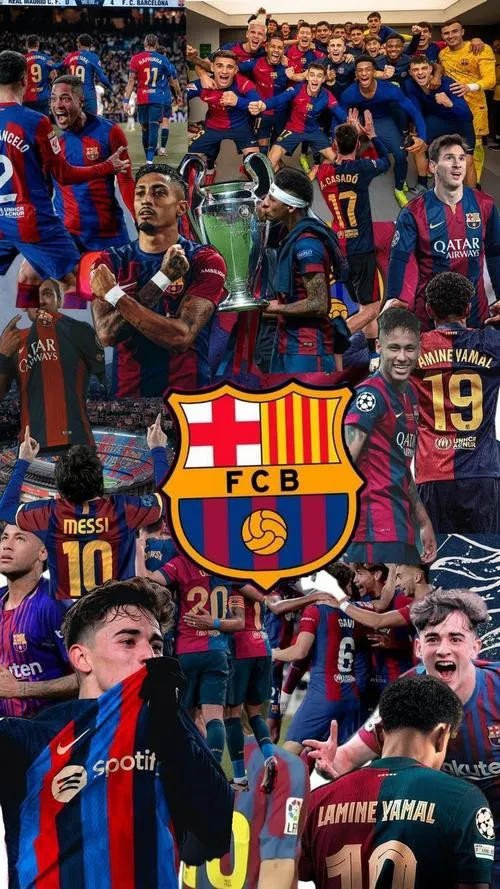 3 Hình nền 4K biểu trưng Barcelona giữa khung cầu thủ, sọc blaugrana làm điểm nhận diện mạnh.