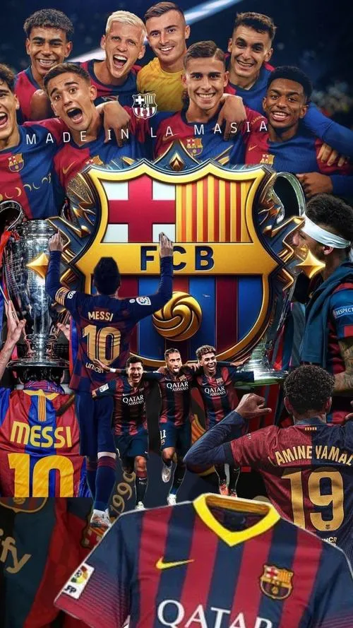 8 Ảnh bìa 4K biểu tượng Barça giữa đội hình, viền vàng sáng, cảm giác tinh thần tập thể.