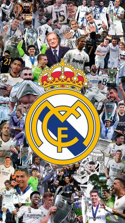 1 Hình logo Real Madrid vương miện hoàng gia vàng kim nổi bật trên nền trắng tinh