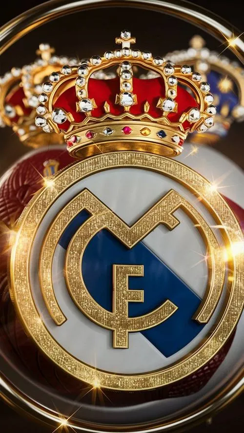 22 Crest Real Madrid vàng kim nổi trên nền tối, phong cách quyền lực