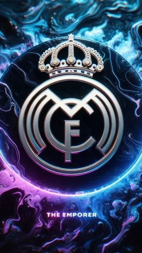 28 Wallpaper logo Real Madrid viền ngoài vàng kim, nổi bật trên nền tối sâu