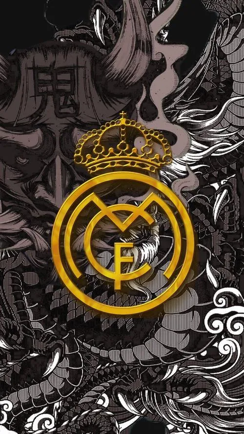 5 Hình nền logo Real Madrid dải băng chéo chạy qua, bố cục tròn nhìn rất gọn