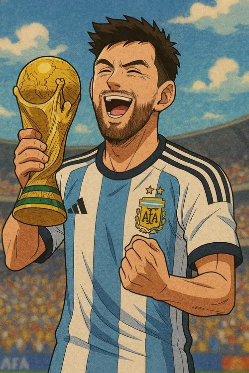 1 Ảnh Messi chibi đầu to thân nhỏ, áo số 10 nổi bật, vibe sân cỏ vui nhộn