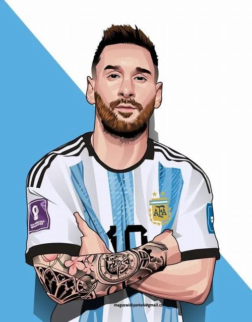 7 Tranh Messi chibi tông xanh sân cỏ, áo đấu rõ số 10, cảm giác trẻ trung