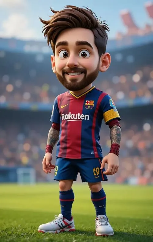 8 Messi chibi nét viền dày, màu tươi rực, biểu cảm cười nhẹ đúng chất fanart