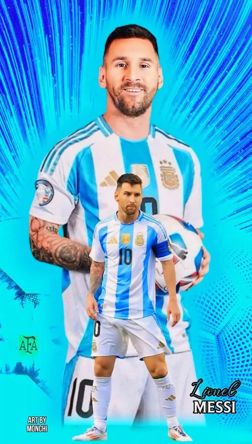 18 Ảnh HD Messi áo Argentina nền xanh neon, số áo rõ, hợp đặt hình nền điện thoại nhìn rất sạch