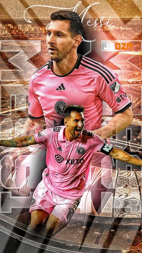 1 Hình nền điện thoại Messi áo hồng Inter Miami bứt tốc, ánh đèn sân rọi viền, vibe ngầu rõ nét