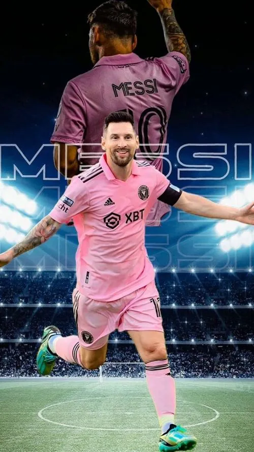 23 Hình Messi ngầu áo hồng dang tay trên sân, hậu cảnh tối, khoảnh khắc ăn mừng đầy lực