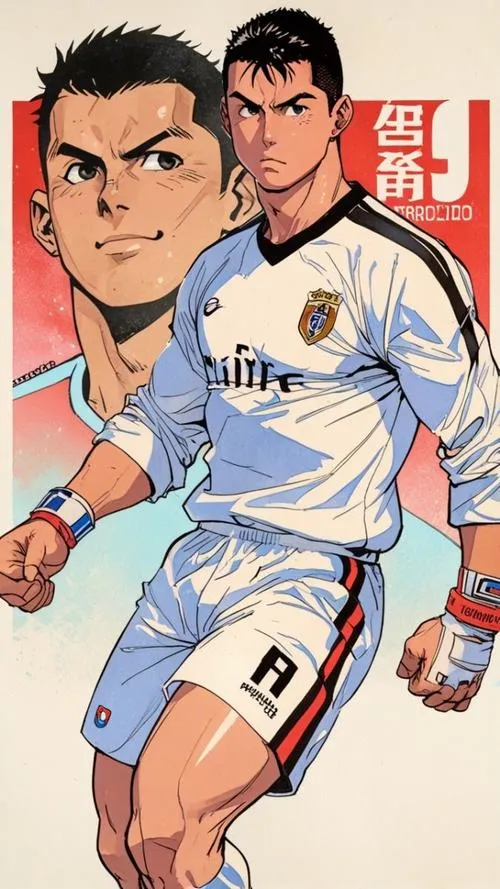 1 Cristiano Ronaldo chibi áo số 7, nét viền dày bo tròn, nền gradient sáng