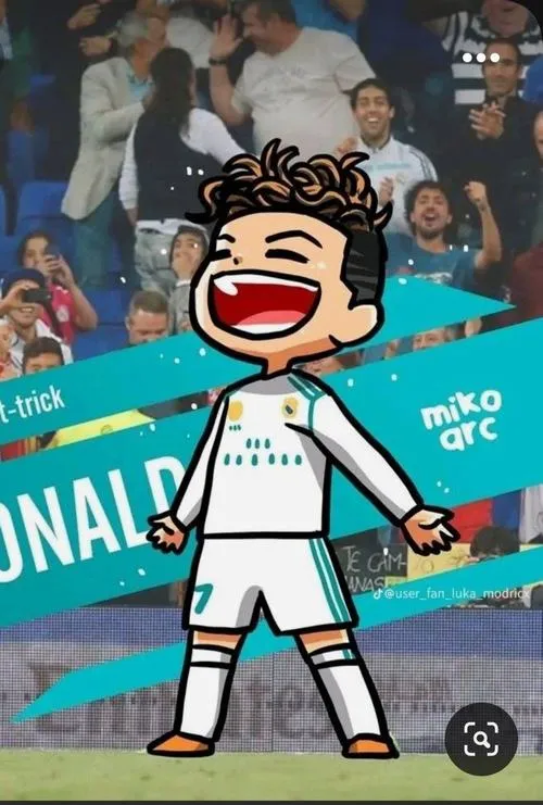 8 Tranh Ronaldo tí hon biểu cảm tự tin, đường nét bo tròn, nền gradient êm mắt