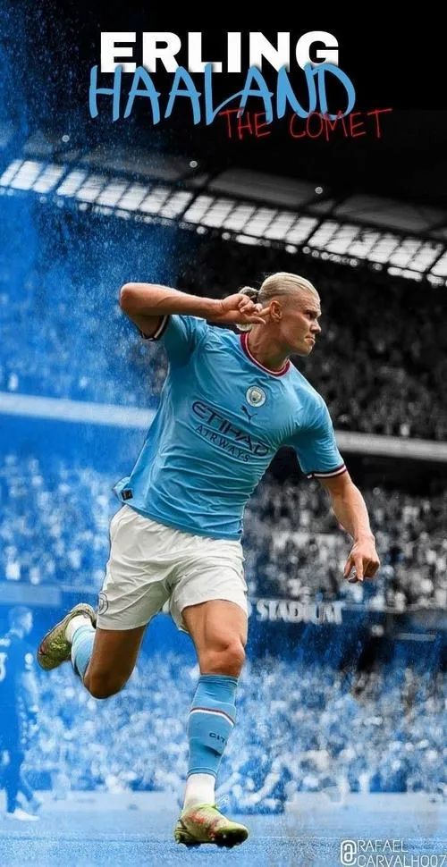 7 Hình nền 4K Haaland chỉ tay ăn mừng, ánh mắt lạnh hướng về khung thành