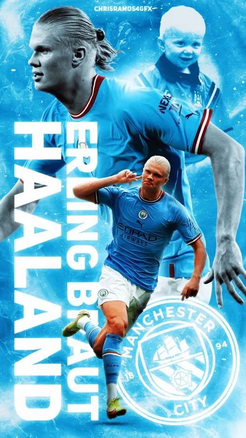 8 Ảnh bìa ngầu Haaland dạng poster, màu xanh lam phủ nền và số áo 9 nổi rõ