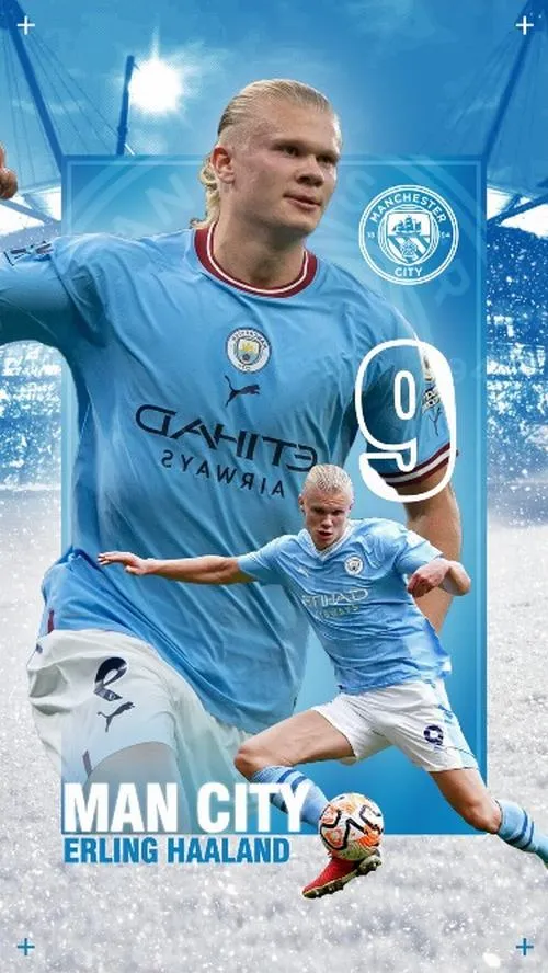 19 Hình Haaland dạng 4K, áo đấu số 9 kết hợp nền logo xanh lam rất nổi