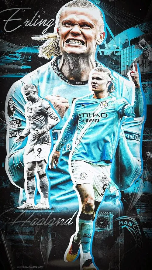 1 Hình nền 4K Haaland chạy bứt tốc, tóc búi đuôi ngựa nổi bật giữa ánh xanh lạnh