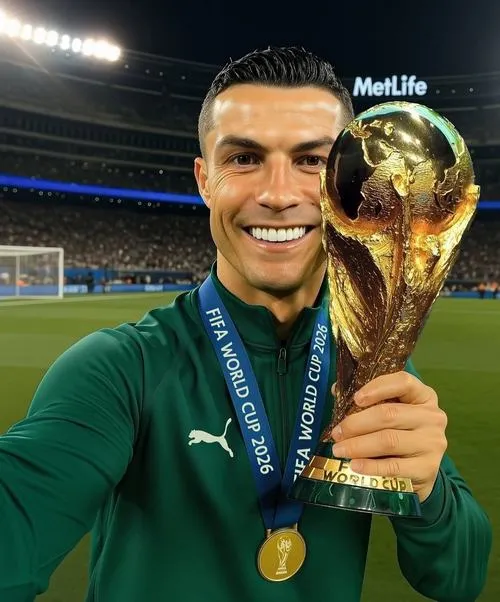 35 CR7 nâng cup trong sân tập sau buổi ăn mừng, ánh sáng nhẹ, cảm giác bình yên hiếm có