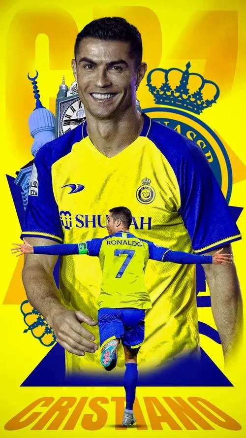 9 Hình Ronaldo chân dung áo vàng, vương miện và logo sau lưng, hợp hình nền điện thoại đẹp