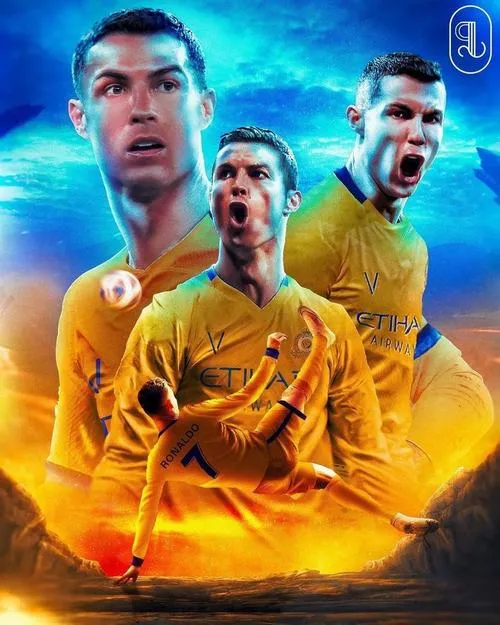 25 Hình nền Ronaldo ghép ba biểu cảm, tông cam vàng cháy, hợp ảnh bìa 4K nổi bật