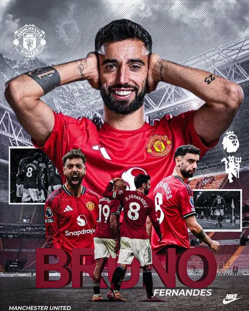 1 Hình nền Bruno Fernandes 4K đeo băng đội trưởng MU, ánh mắt tập trung, nền Old Trafford mờ