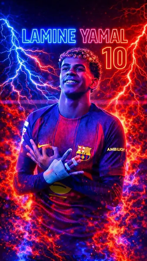 12 Hình nền điện thoại Yamal phong cách tia điện, nền đỏ xanh bùng nổ, nhìn ngầu và nổi bật