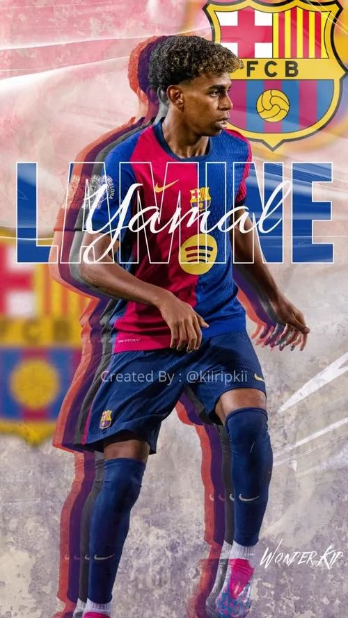 17 Hình nền điện thoại Yamal toàn thân, nền họa tiết Barca, chữ viết tay nhẹ, nhìn trẻ trung