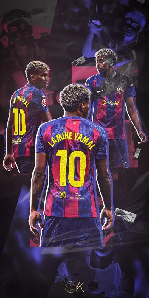 18 Hình nền ngầu kiểu poster tối, Yamal quay lưng số 10, ánh đèn sân làm nổi chủ thể