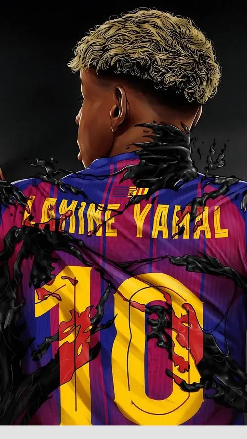 21 Hình nền điện thoại Yamal quay lưng số 10 vàng, nền đỏ tím, cảm giác ngầu và bí ẩn