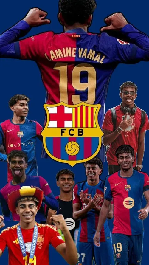 27 Hình nền đẹp dạng collage, Yamal giơ tay, áo số 19 nổi, không khí sân cỏ rất bùng nổ