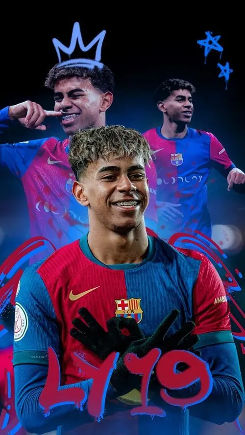 33 Hình nền 4K cảnh Camp Nou rực đèn, Yamal đứng giữa, khung hình có flare nhẹ rất điện ảnh