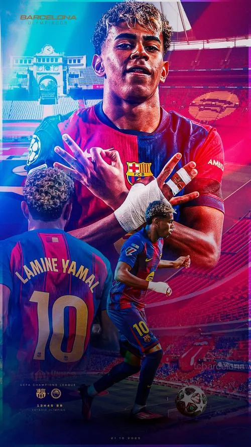 6 Tải ảnh hình nền Yamal ăn mừng tông neon tím xanh, số áo nổi bật, cảm giác hiện đại và rất ngầu