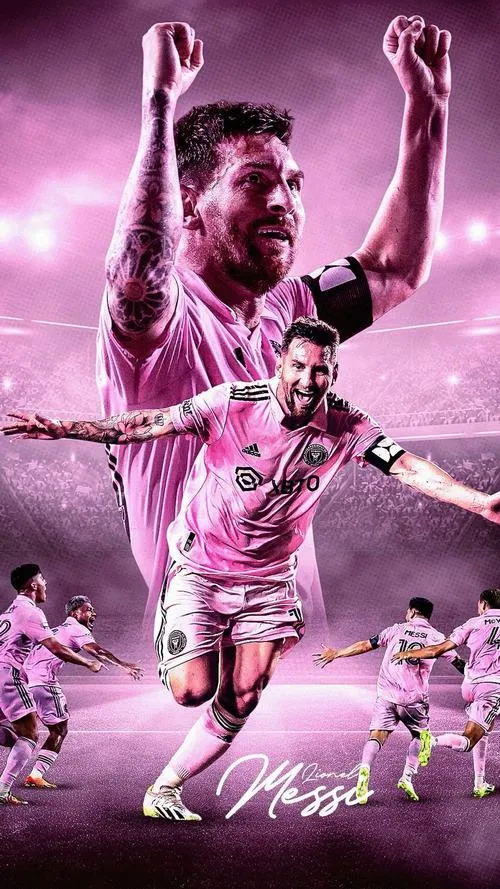 6 Tải ảnh GOAT trong áo hồng Inter Miami, ánh tím hồng nổi bật, làm hình nền cực ngầu