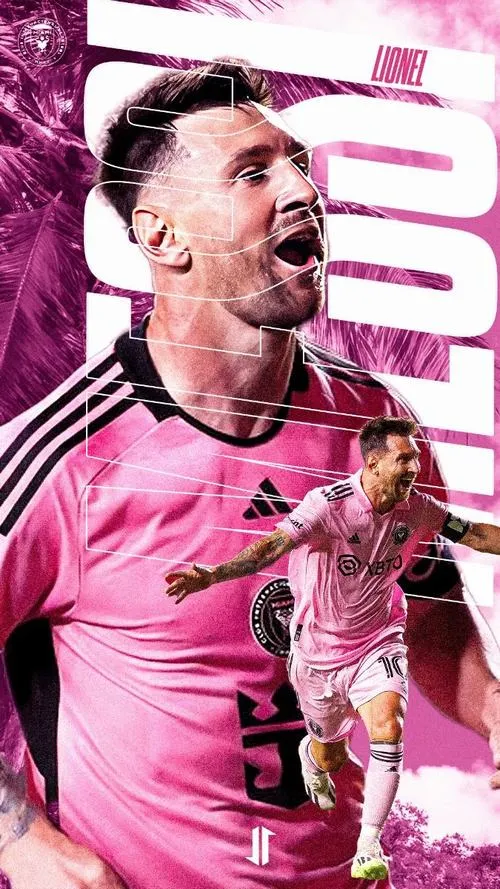 10 Hình nền điện thoại Messi Inter Miami tông hồng, chữ dọc nổi, vibe hiện đại và ngầu