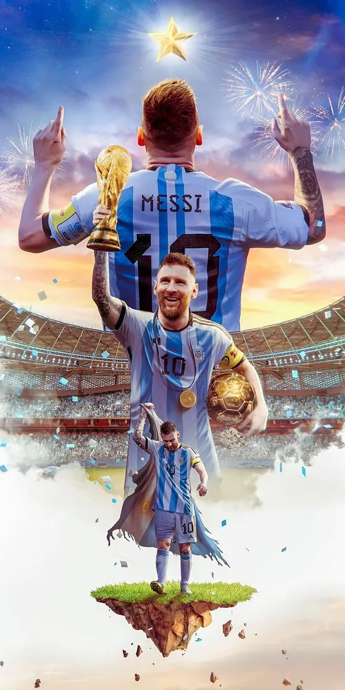 16 Hình nền Messi nâng cúp trong sân, ánh đèn rực, cảm giác tự hào cực ngầu