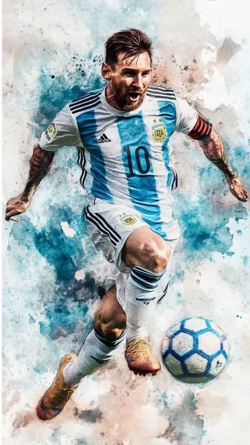 20 Hình nền Messi áo Argentina rê bóng, nét vẽ loang màu, hợp màn hình điện thoại cực đẹp