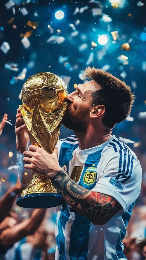 24 Hình nền Messi ôm cúp dưới mưa confetti, ánh sáng lung linh, nhìn ngầu và sang