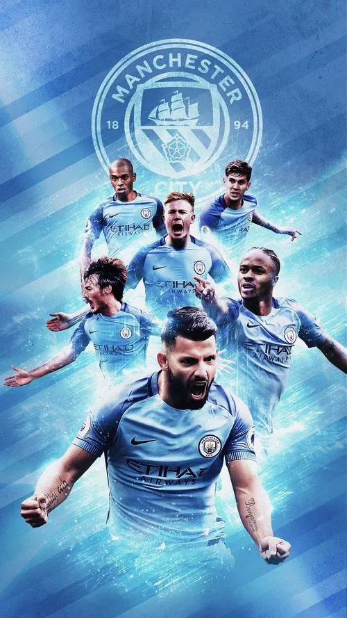 19 Hình nền Manchester City đẹp, montage cầu thủ bay người, Sky Blue loang sáng tạo cảm giác tốc độ