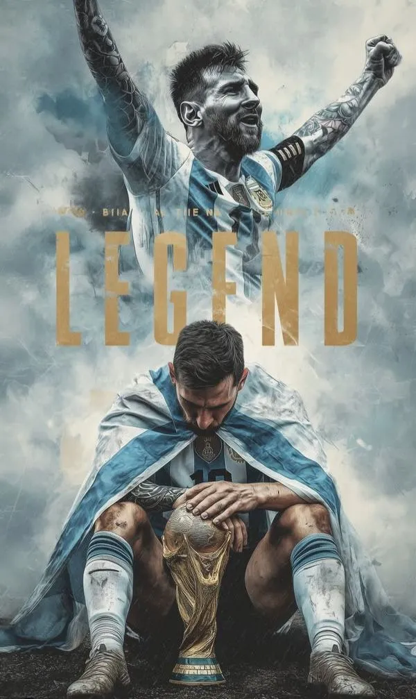 38 Hình nền 4K Messi ôm cúp, ánh sáng viền vàng, hậu cảnh đồ họa, hợp người thích sang.