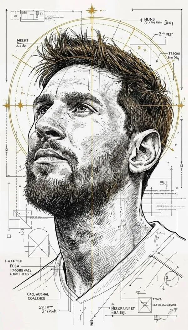 7 Hình đẹp 4K Messi vẽ line art, ánh nhìn hướng lên, hợp làm ảnh bìa gọn gàng.