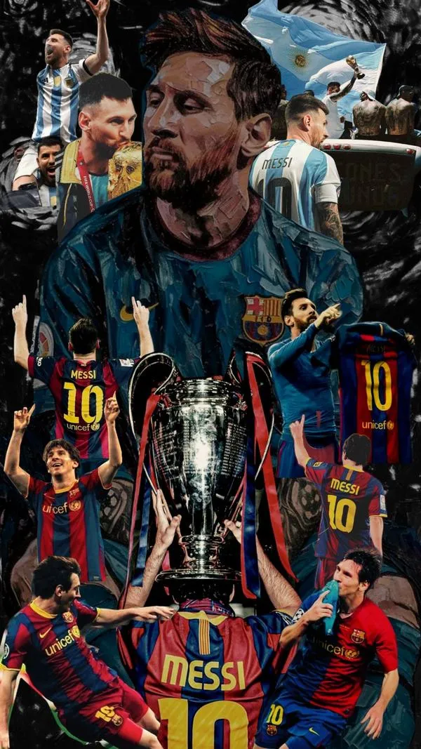 11 Hình nền đẹp collage Messi trong khán đài rực lửa, nhiều khoảnh khắc, hợp ảnh bìa dọc.