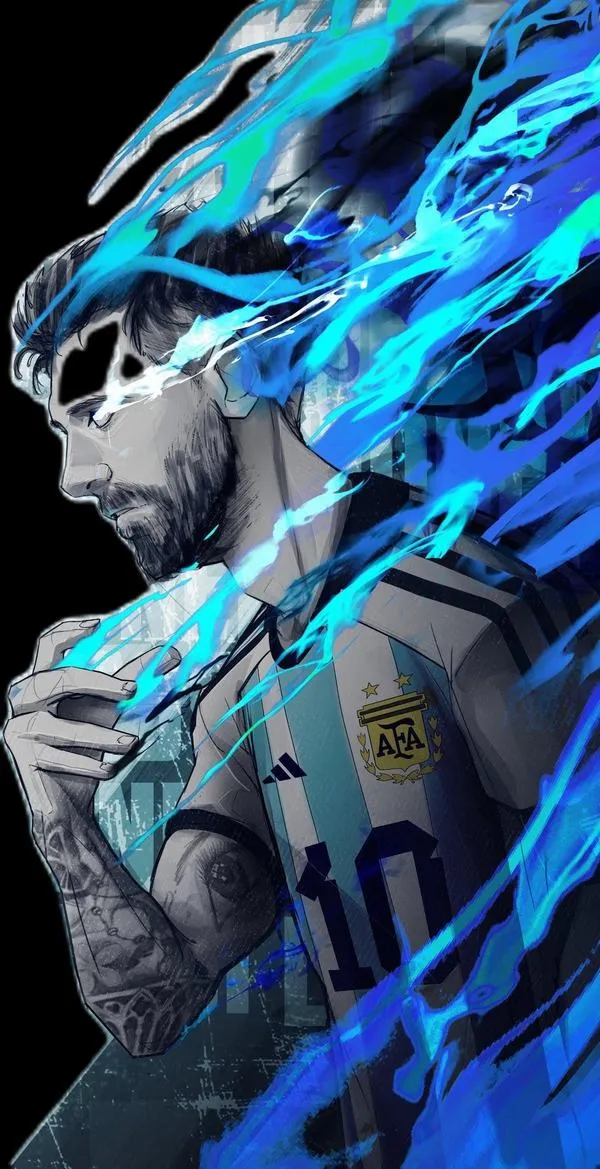 18 Ảnh nền đẹp 4K Messi dạng cyber, tia xanh điện chạy quanh, hợp người mê phong cách neon.