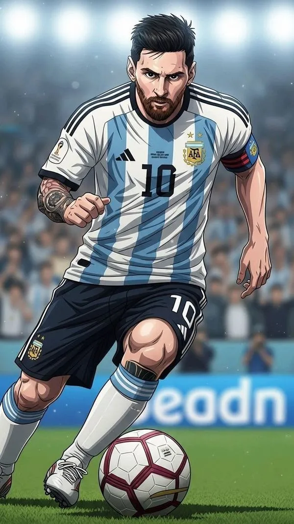 20 Tải ảnh 4K siêu sao Argentina rê bóng, sân cỏ rõ nét, dáng chạy mạnh mẽ, rất ngầu.