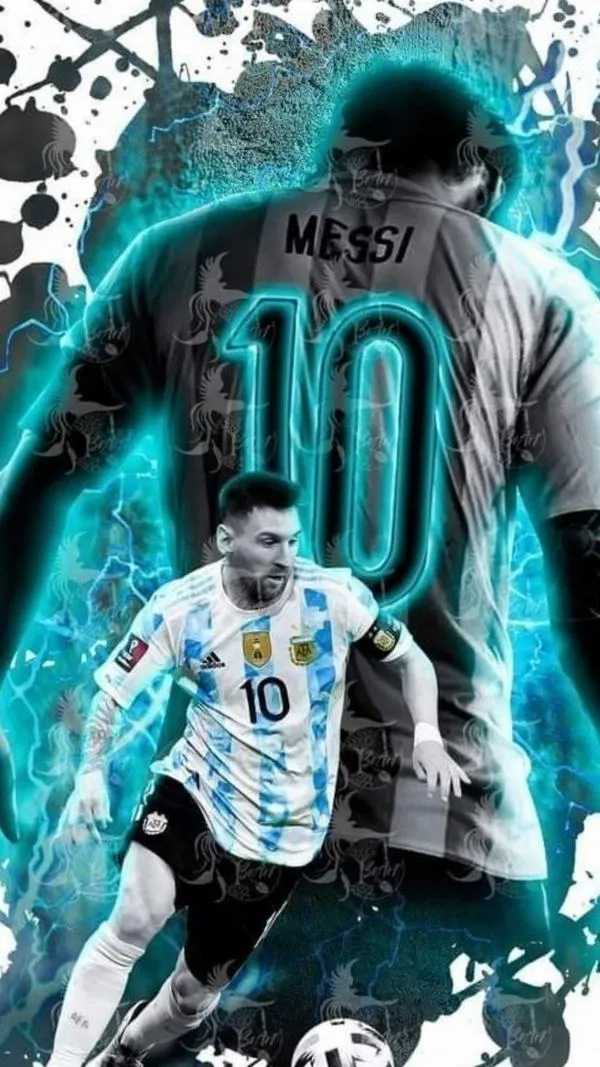 26 Ảnh bìa 4K Messi kiểu poster, màu tông lạnh, nền loang sơn, hợp người thích chất nghệ.