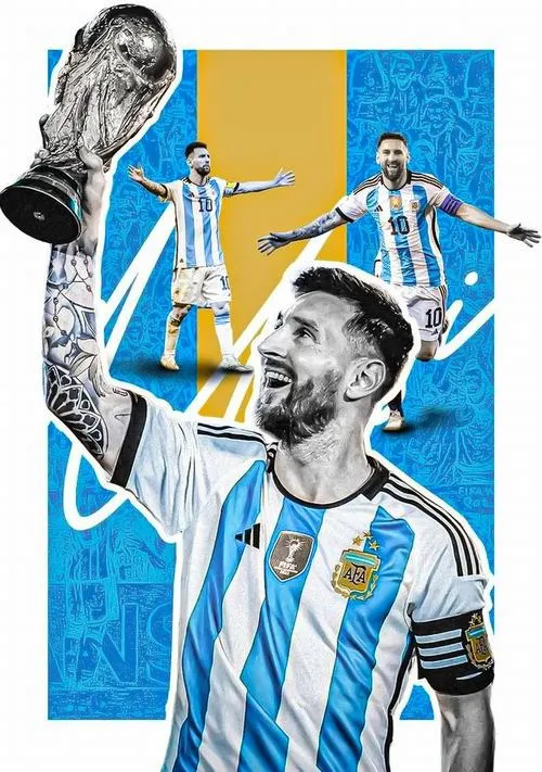 19 Hình nền điện thoại kiểu vẽ line, Messi nâng cúp, màu xanh trắng gọn, nhìn sạch và mạnh.