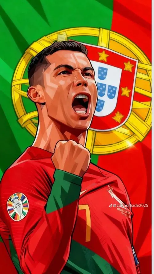 26 Tải ảnh Ronaldo tuyển Bồ Đào Nha bật nhảy ăn mừng trên sân, khán đài mờ phía sau