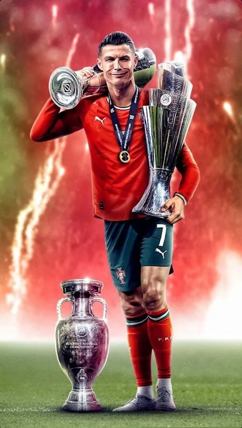 14 Hình nền 4K Ronaldo mặc áo tuyển Bồ Đào Nha cầm bóng, nền họa tiết hiện đại rất ngầu