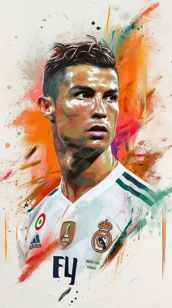 16 Ảnh fanart Cristiano Ronaldo poster chữ ký số 7, mảng màu chuyển sắc, hợp làm nền desktop sang